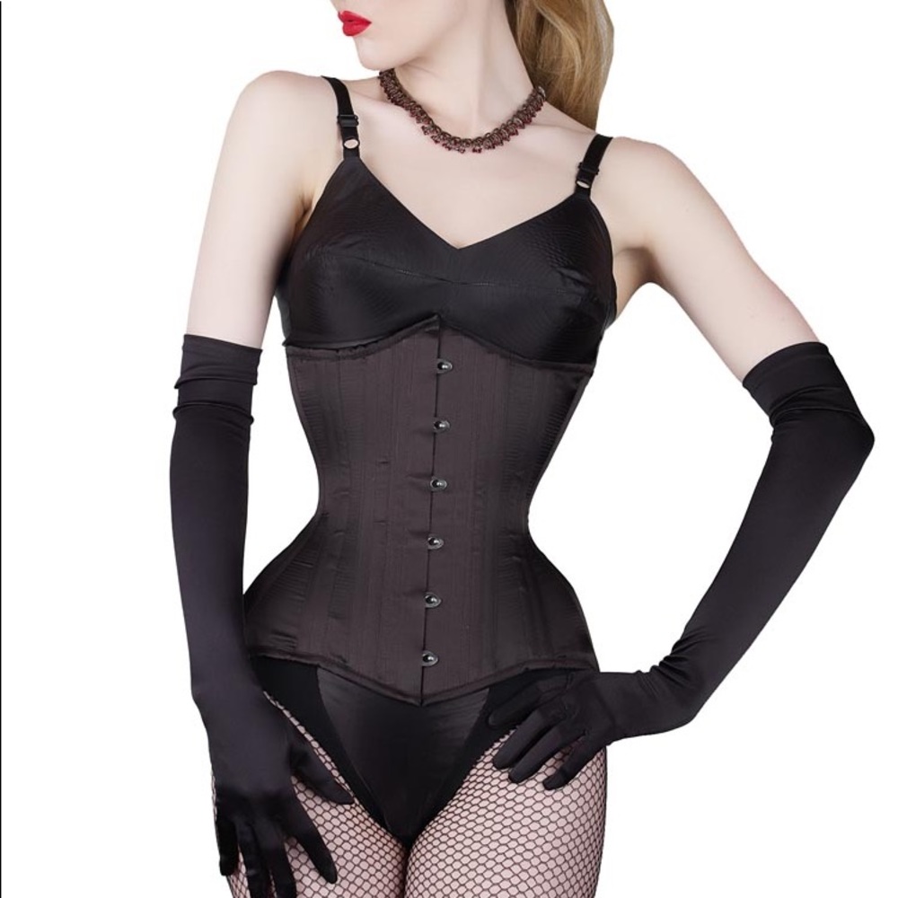 VINTAGE • Satin Morticia Corset RARE Discontinued What Katie Did Steel Boning 18